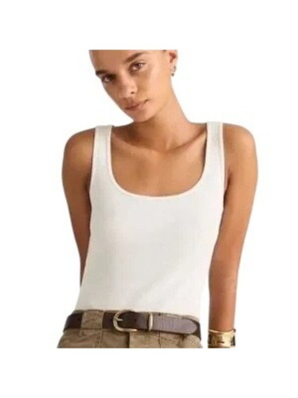 Madewell Women's Tubular Tank Tee White Ribbed Stretch Size XXS/XS NWT